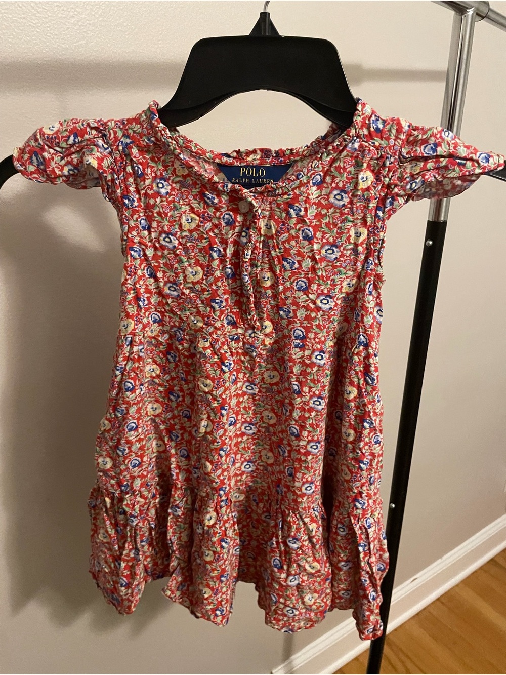Polo by Ralph Lauren Red Floral Short Sleeve Girls' Dress